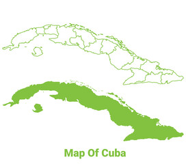 Green Cuba map outline and flat vector illustration