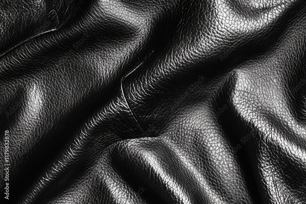 Poster sleek and luxurious black leather texture showing intricate grain patterns and soft, fluid draping i