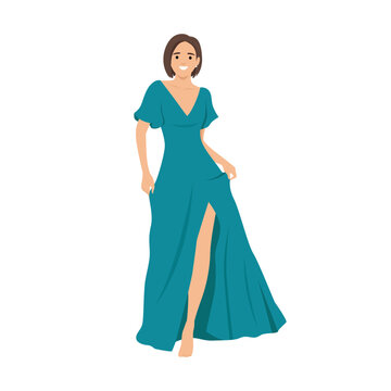 recommend clip art: Beautiful young woman in a summer dress. Fashion model in a summer outfit. Flat vector illustration isolated on white background