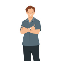 Businessman standing with folded arms pose. Flat vector illustration isolated on white background