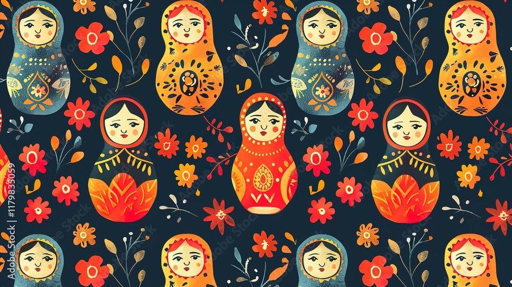 Wall mural russian matryoshka pattern seamless wallpaper