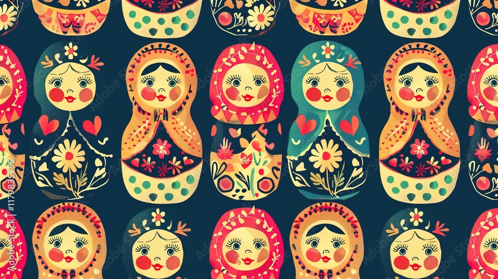 Wall mural russian matryoshka pattern seamless wallpaper