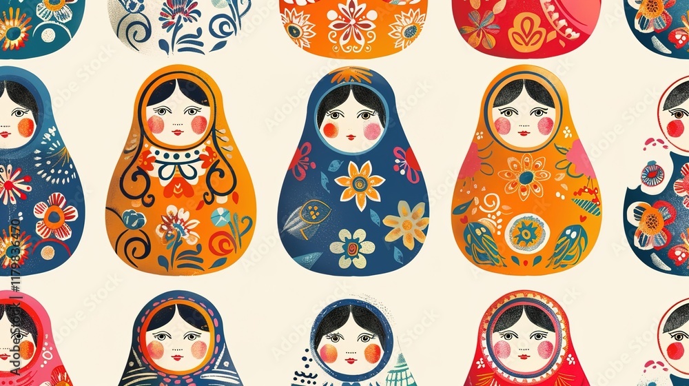 Wall mural russian matryoshka pattern seamless wallpaper