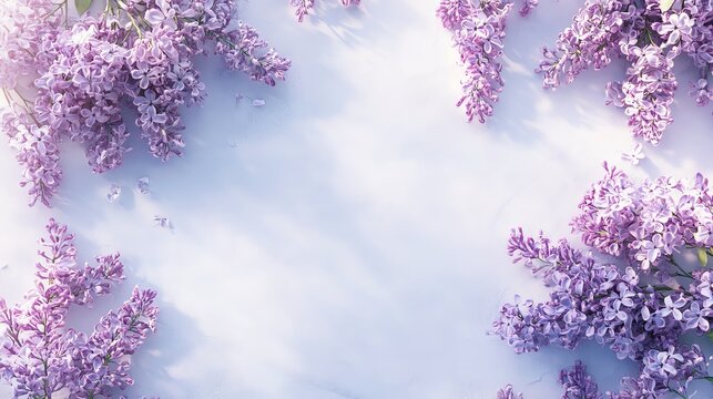 Fototapeta A serene arrangement of purple lilac flowers on a soft background, evoking calmness.