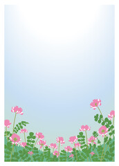 満開のれんげ畑と青空　背景イラスト