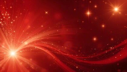 Elegant Red Sparkling Background with Glowing Stars and Wave-Like Light Effects - Festive and Vibrant