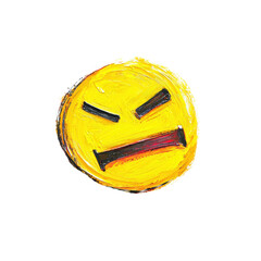 Angry emoji face in oil brush detail, pastel colors, cartoon style  with clipping path