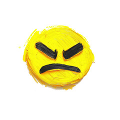 Angry face emoji in oil brush detail, featuring pastel colors and cartoon style  with clipping path