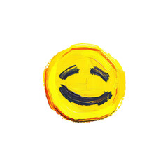 Happy emoji with smiling face in bright yellow oil brush style  with clipping path