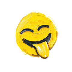 Happy emoji face with tongue out, oil brush detail, pastel colors, cartoon style  with clipping path