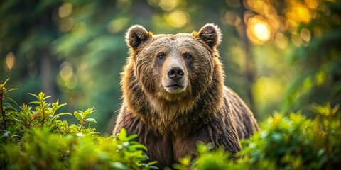 Fototapeta premium Majestic Grizzly Bear in Alaskan Wilderness - Bokeh Background