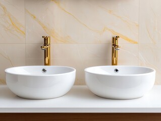 Fototapeta premium Double sinks with intertwined heart patterns on a polished countertop, romantic functionality, Valentines Day, elegant interior