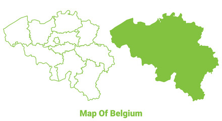 Green Belgium map outline and flat vector illustration