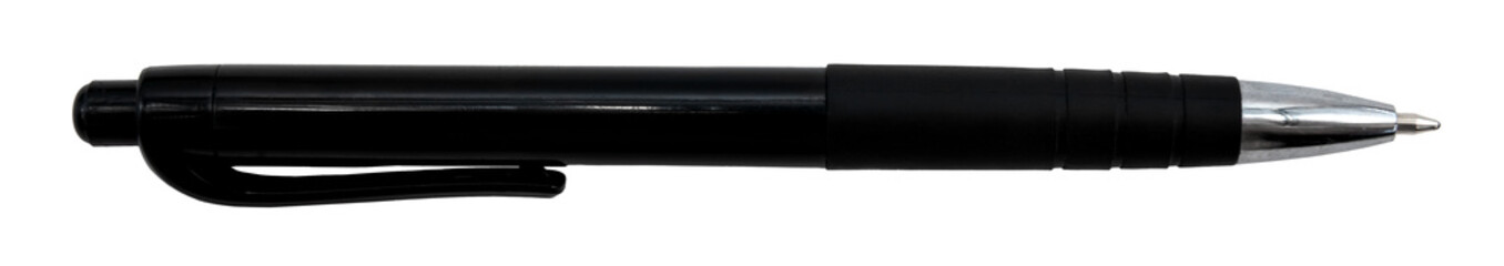Black pen on white background. Stationery. Pen isolate. School