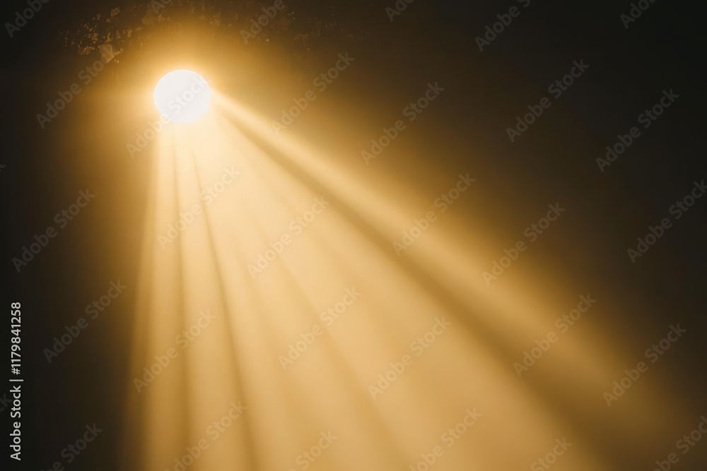 Poster sunlight streaming through trees creating beautiful rays of light in a forest setting, evoking tranq