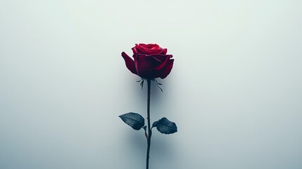 Obraz premium A stunning red rose standing upright against a neutral background.