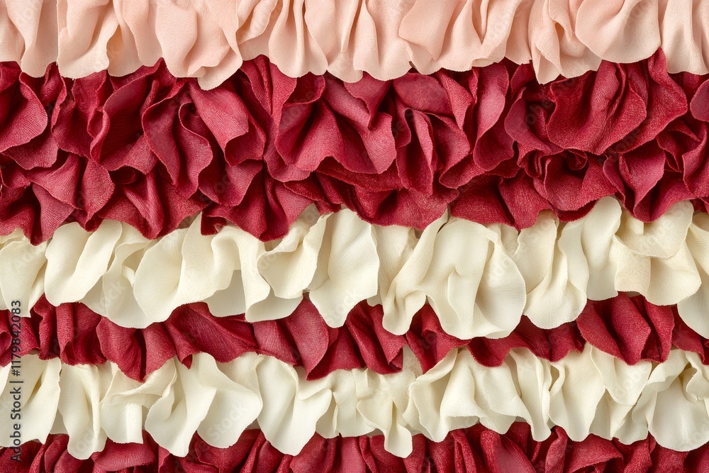 Poster textured layers of soft fabric in shades of red, pink, and cream with ruffled patterns ideal for bac