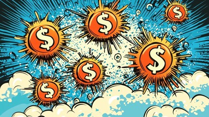 Exploding Dollar Signs Pop Art Style Wealth Finance and Money Success Background