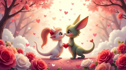Obraz premium Valentine's Day with two mythical romantic creatures