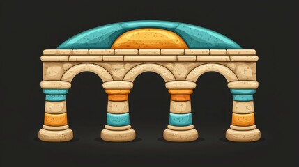 Ancient Stone Archway with Columns Game Asset Cartoon Style Egyptian Design Fantasy Architecture