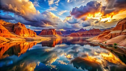 Naklejka premium Majestic Lake Powell Double Exposure: Arizona's Natural Beauty