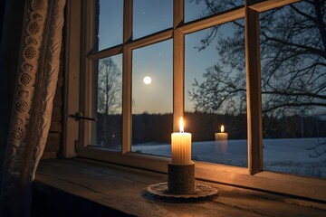 Kerze spendet Licht in den dunklen Rauhn&auml;chten gegen Geister und D&auml;monen - Alter brauch und Tradition - Licht und Hoffnung