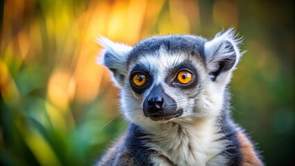 Obraz premium Majestic Lemur Portrait: Close-up of a Ring-tailed Lemur in Profile, Copy Space