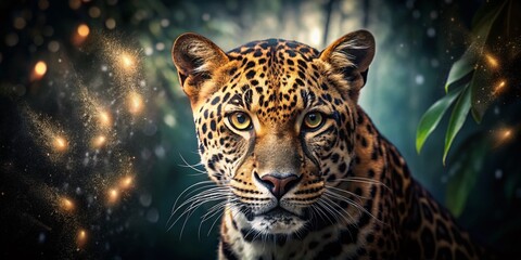 Obraz premium Majestic Leopard Double Exposure: Close-Up Wildlife Photography