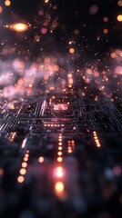 Fototapeta premium Abstract digital network with glowing nodes and intricate connections in dark ambiance.