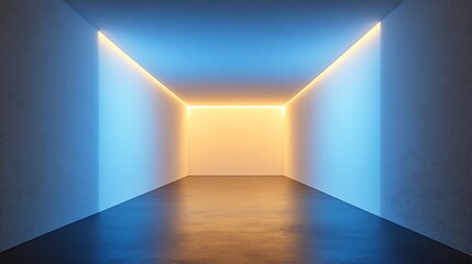 Abstract Room Illuminated With Blue And Orange Neon Lights