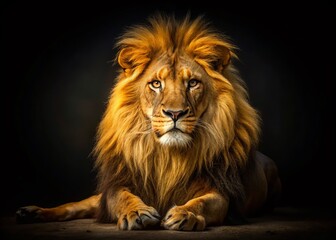 Fototapeta premium Majestic Lion Silhouette Portrait: Powerful Sitting King of the Jungle