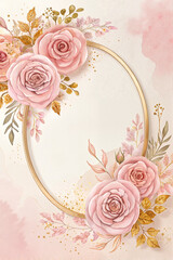 Elegant pink rose frame with gold accents