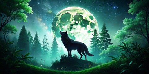 Majestic Lone Wolf at Night in Summer Forest - Wildlife Photography