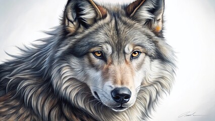 Fototapeta premium Majestic Lone Wolf Drawing - Left Side Composition with Copy Space for Text