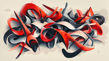 A bold poster design featuring dynamic 3D text intertwined with abstract geometric shapes