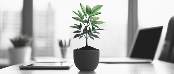 Fototapeta premium Indoor plant growth nurturing greenery in a modern office space minimalist design