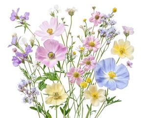 Fototapeta premium Colorful bouquet of wildflowers on a white isolate background.
