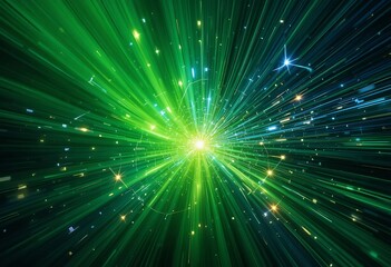 Naklejka premium Abstract Green Light Rays Exploding From Center