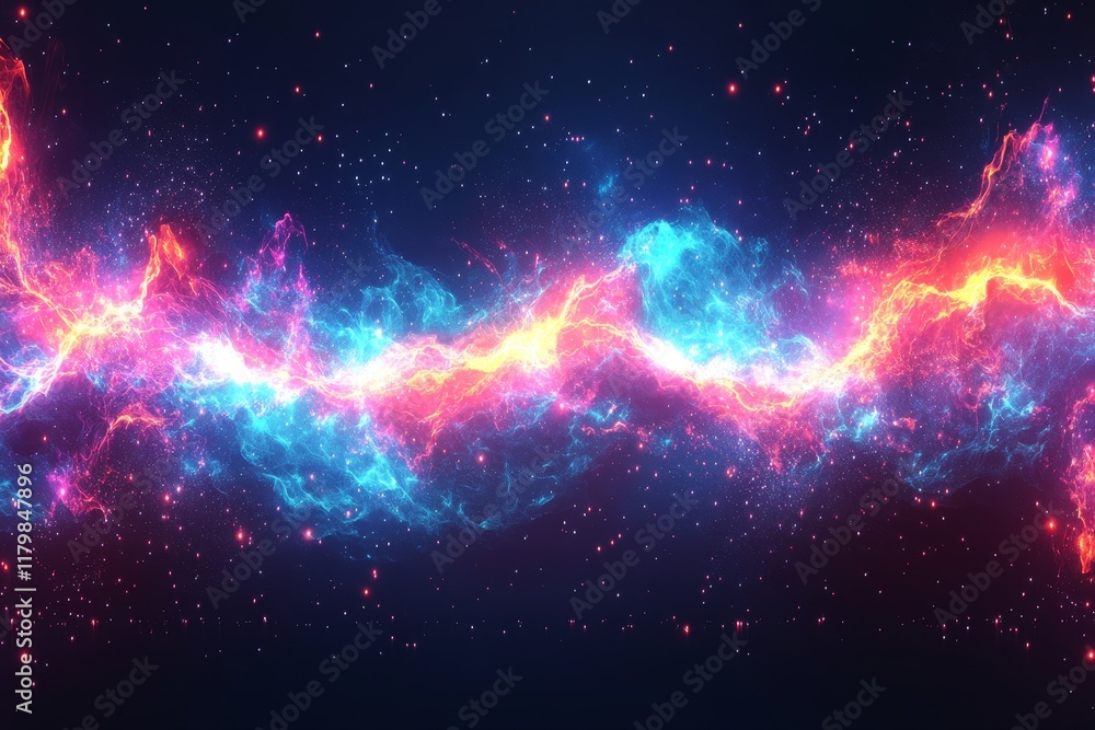 Poster vivid cosmic energy and colorful nebula spread across the universe with bright stars and ethereal li