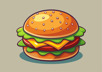 Cartoon Hamburger with Vibrant Colors and Layered Ingredients – Fun and Colorful Food Illustration
