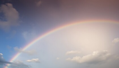 Pastel Rainbow Arcing Across Cloudy Sky Scenic View