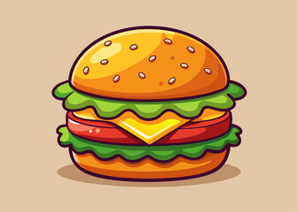 Cartoon Hamburger with Vibrant Colors and Layered Ingredients – Fun and Colorful Food Illustration