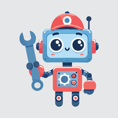 mechanical robot holding mechanical key cute vector