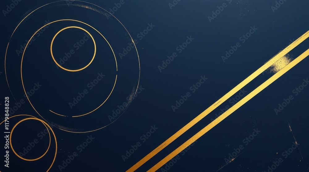 Aufkleber elegant golden lines and circles create a sophisticated abstract design on a deep blue background