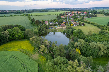 Aerial view of village Lipany by Prague in June 2022