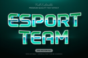 Editable Esport Team text effect with a glowing green gradient and sleek style. Perfect for gaming logos, banners, and branding. EPS vector file with fully customizable fonts and colors