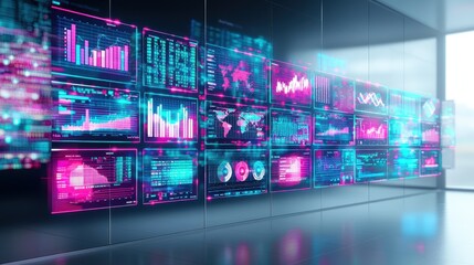 Fototapeta premium Modern Data Visualization Dashboard with Colorful Graphs and Charts Displaying Business Metrics and Analytics Insights