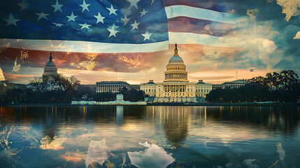 Celebrating presidents day a holiday of freedom at the u.S. Capitol washington d.C. Scenic reflection view