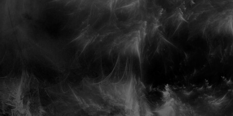 White smoke or fog isolated on black background panorama. Realistic fog and mist effect on dark background. Abstract smoke texture over black. Steam explosion special effect.