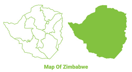 Green Zimbabwe map outline and flat vector illustration